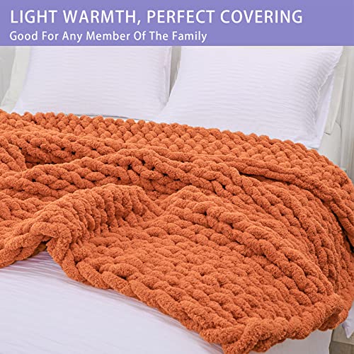 Chunky Knit Blanket Throw 40X80, Soft Chenille Yarn Giant Knitted Throw Blanket, Big Knit Blankets Chunky, Thick Cable Knit Throw, Large Rope Knot Throw Blanket For Couch Bed Sofa (Terracotta) #TOP1