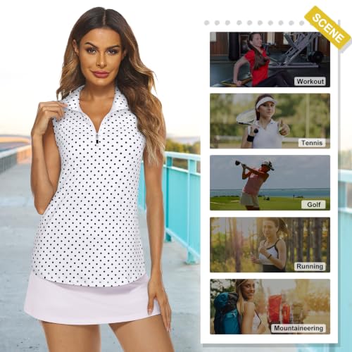 Image of Koscacy Women's Sleeveless Golf Tennis Polo Shirts Zip Up Dry Fit Workout Tank Tops Athletic Shirt