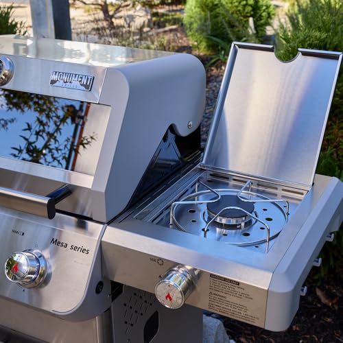 Image of Monument Grills Mesa Series, 3+1 Outdoor Barbecue Stainless Steel Propane Gas Grill, 3 Burners & 1 Side Burner 48,000 BTU Patio Garden Grill with Knob Controls, Mesa305