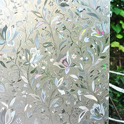 Window Privacy Film, No Glue Static Cling Film, Translucent, Anti UV, Decorative Living Room Kitchen Windows - Tulip Pattern - 17.5 inches x 157.4inches