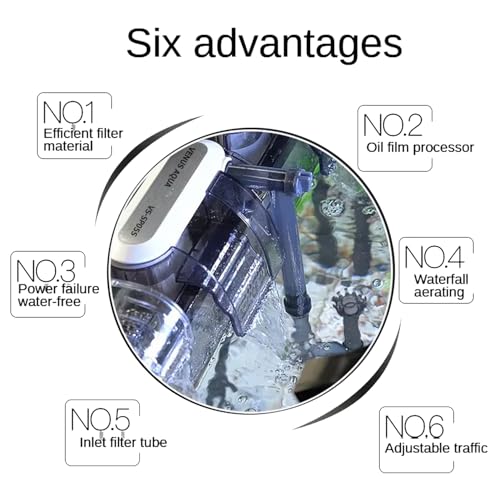 Image of Jainsons Pet Products Ultra-Quiet Aquarium HOB Filter with Oil Skimmer - 400L /H, 4W Power, Compact Hang-On Design for Freshwater & Saltwater Fish Tanks (VS-SP05S)
