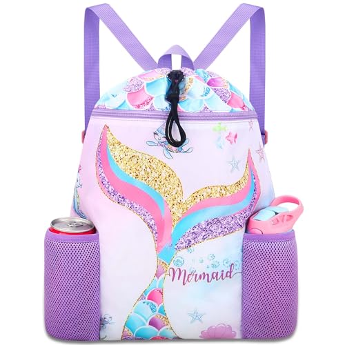 RHCPFOVR Mermaid Swim Bags for Kids - Drawstring Backpack...