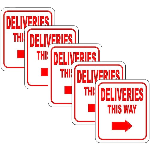 Image of CVANU Deliveries This Way Warning Safety Self-Adhesive Waterproof PVC Vinyl Sign Sticker Size (11.7inchX8.3inch) Pack of 5