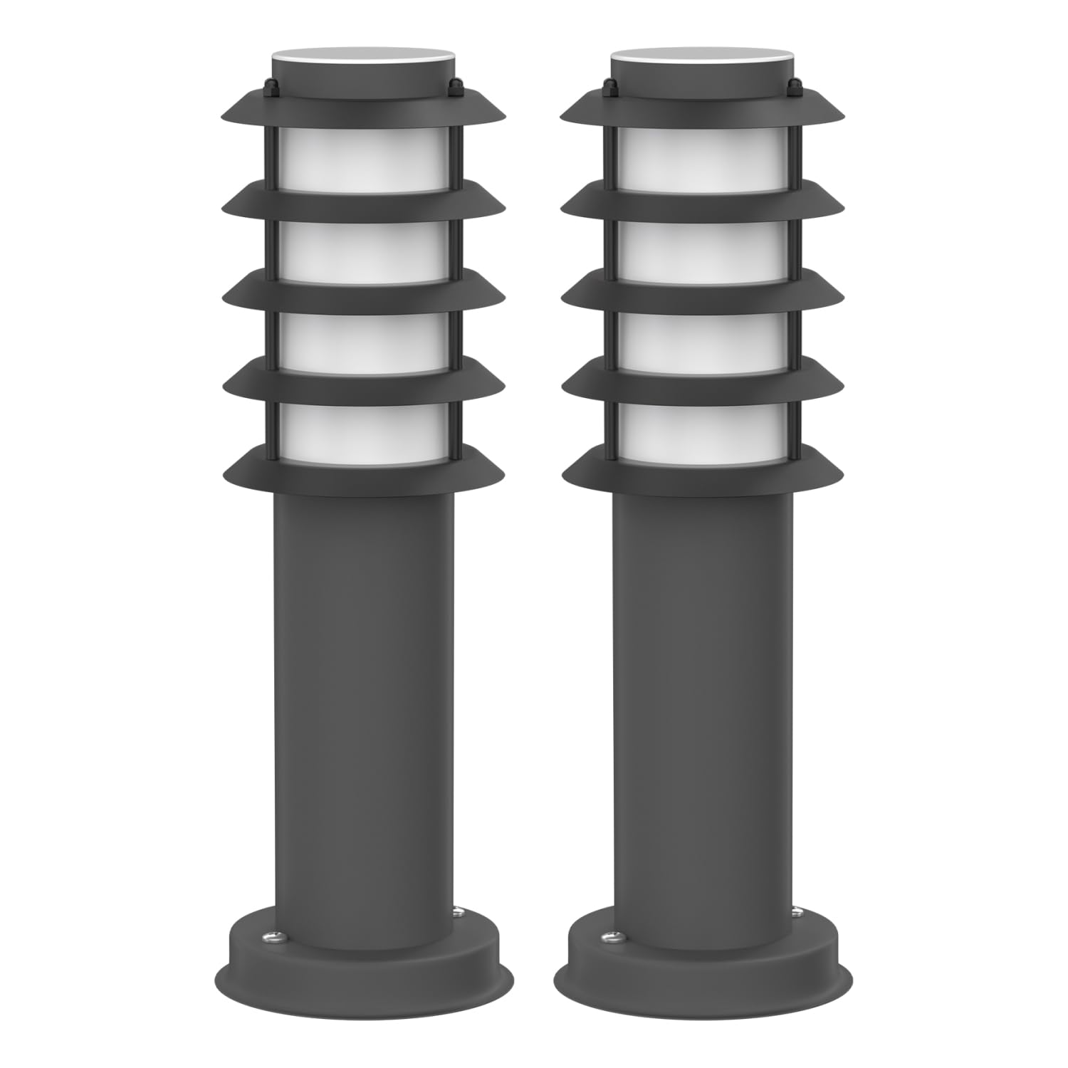 ledscom.de 2 szt. latarnie słupkowe PORU do zastosowań zewnętrznych, IP44, z kratką, 39 cm, antracytowe, w zestawie żarówka E27, klasa efektywności energetycznej A, matowe (ciepła biel, 4 W,