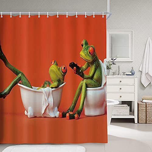 NYMB Funny Animals Frog Shower Curtain for Bathroom, Cute Porcelain Frog On Toilet Bathtub Colorful Shower Curtain Waterproof Polyester Cartoon Bathroom Accessories Curtains, 71X71 inches