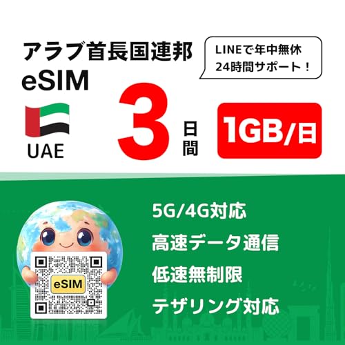 �y�A���u�񒷍��A�M eSIM�z1���� �����f�[�^���S�������b�z���҂��s�v�EQR�R�[�h�������t�b5G/4G LTE �����ʐM �g������ �b�f�[�^�ʐM��p�b24����LINE�T�|�[�g �h�o�C UAE SIM�J�[�h UAE eSIM UAE sim (eSIM |