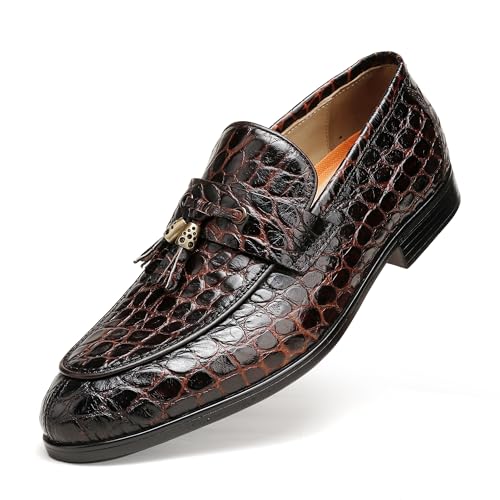 Image of Mens Leather Tassel Loafer, Classic Luxury Smooth Upper Tassel Slip-on Penny Loafer for Mens, Black