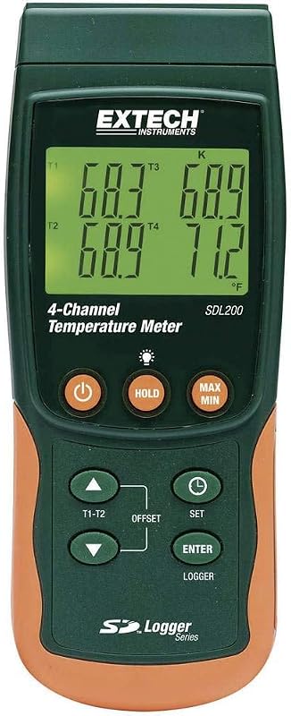 SDL200 Four-Channel Thermometer SD Logger | 4-channel logging, 6 thermocouple types (J/K/E/T/R/S), 2-channel RTD Pt100, SD card Excel, backlit LCD