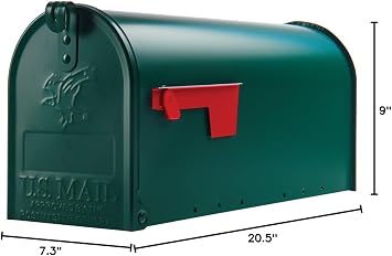 Elite Medium Capacity Galvanized Steel Green, Post-Mount Mailbox, E1100G00 E1100GAM