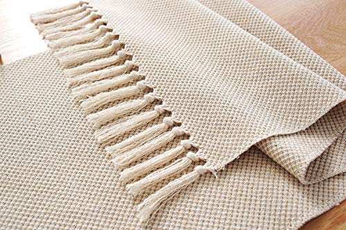 13 X 90 Inch Fall Farmhouse Cotton Linen Table Runner With Handcraft Tassel, Rustic Jute Burlap Table Runners 90 Inches Long For Dining Room, Dresser Decor - Waffle #TOP4