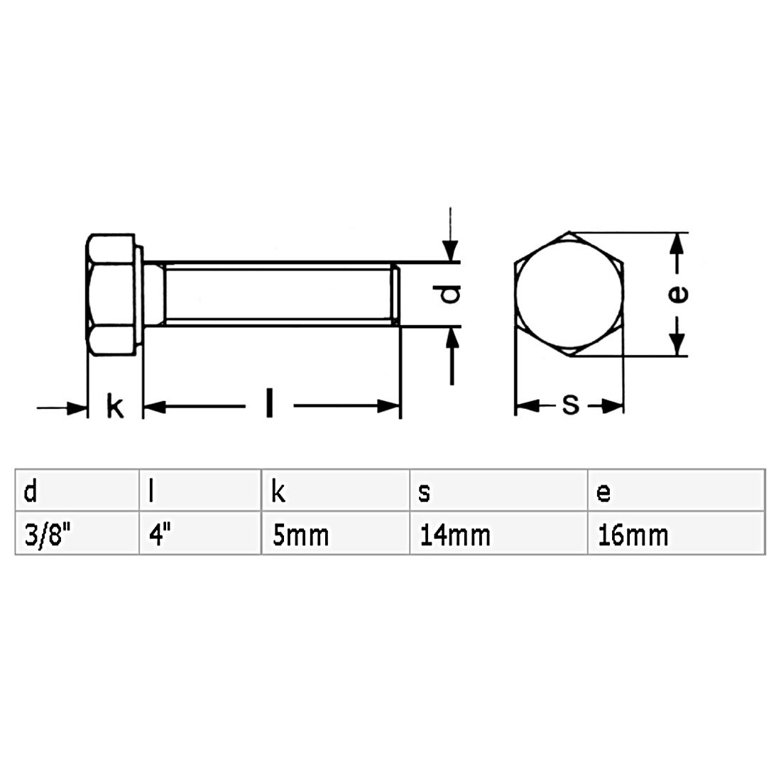 sourcing map 3/8-16 x 2 UNC Bulloni a vite a testa esagonale A2-70(304) in acciaio inox completamente filettati, 2 pezzi