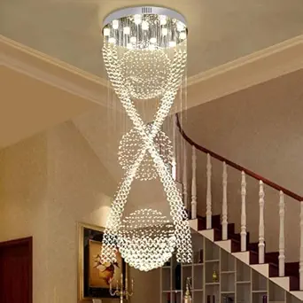 Harold Electricals Modern Double Height 3S Spiral Crystal Chandelier for Hallway, Living Room, Hotel, Entryways & Staircase Ceiling - 4ft(Dia) X12ft (Height) Chrome Plate