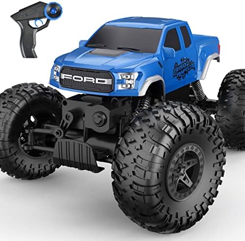 DOUBLE E Ford Raptor F150 RC Car 4WD 2 Motors Monster Trucks for Boys, 11 Inches Off Road Crawler Vehicle Truck Toy with Rechargeable Battery Gift for Boys Girls 6 7 8 9 10 11 12 Years-Blue