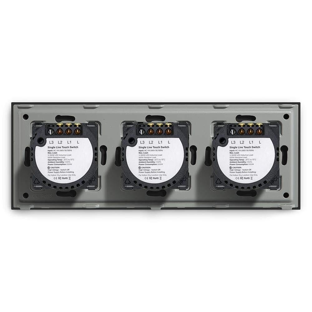 Interruptor táctil de cristal, Interruptor de luz pared con sensor táctil, 6 bandas, 1 vía, panel vidrio multicolor
