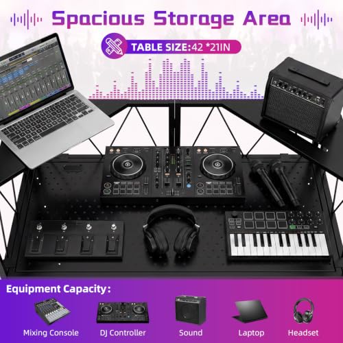 Image of Portable DJ Booth Facade Stand, DJ Table Stand, DJ Facade Booth with White & Black Scrims, Includes Carry Bag & Two Top Corners Table, Tool-Free Setup, for Parties, Events, Studios (40 inchL x 20 inchW)