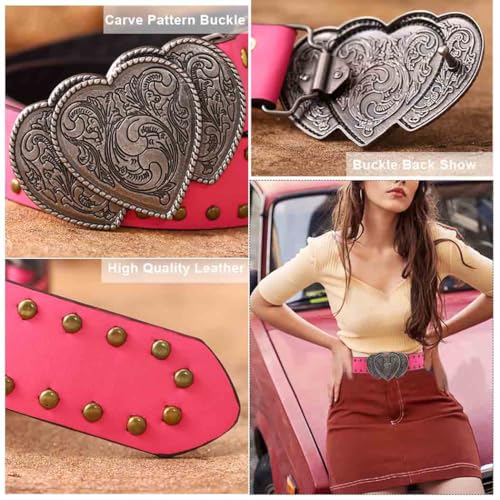 Yalice Heart Western Leather Belt for Women Men Star Buckle Waist Belt for Jeans Pants Ladies Cowgirls Cowboys Belt4