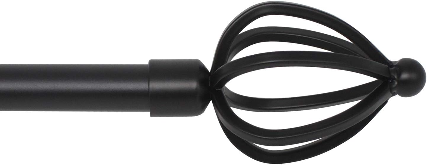 KNOBWELL 3/4 Inch Black Curtain Rods, Adjustable Curtain Rod 22-48 Inch, Decorative Curtain Rods for Living Room 22"-47" Windows with Cage Finials