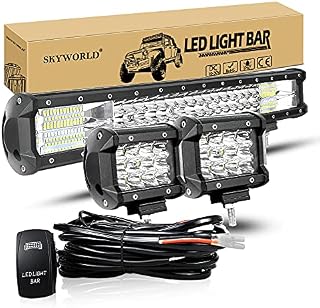 SKYWORLD 20 inch 288W Spot Flood Combo LED Light Bar Work Driving Lamp + 2 x 36W 4 inch LED Pods Fog Lights with 12V Rocker Wiring Harness Kit for Truck Tractor 4x4 4WD Car ATV UTV SUV Vehicles
