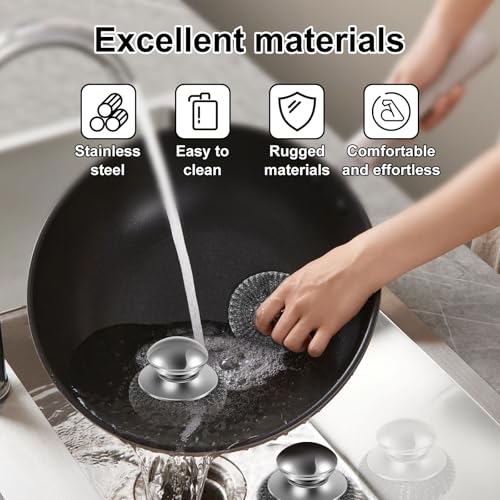 Image of 18PCS Steel Wool Scrubber with Handle, Deep Cleaning Metal Scrubber, Detachable Wire Metal Pot Scrubber Brush, Stainless Wire Metal Sponge Steel Scouring Pad for Cleaning Dishes Sink Griddles Grills
