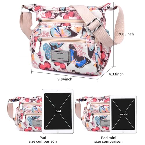 WITERY Crossboby Bag for Women - Waterproof Nylon Multi-Pocket Purse Floral Shoulder Bag Zipper Handbag Messenger Bag3
