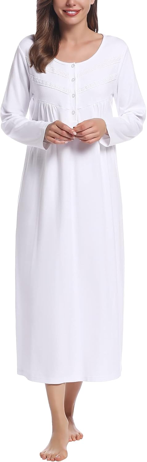 Joyaria Women's Warm Thick Long Nightgown - 100% Cotton Double Brushed Sleepwear,Long Sleeve Henley Sleep Dress - Image 7