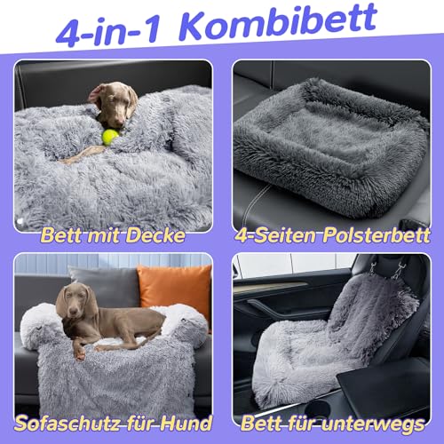 Mora Pets Sofaschutz Hund Hundedecke Sofa Hundebett Couch Plüsch Sofaschoner für Hunde wasserdicht & antirutsch Hundekissen, L 78 x B 94 x H 12 cm (4-in-1)