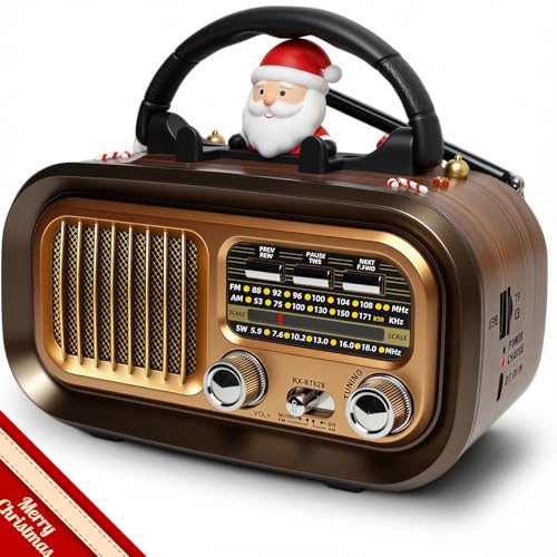 Portable Radio Retro, AM/FM/SW Small Radio Bluetooth, Battery Radio Powered by 1200mAh Rechargeable or D-Cell Batteries, Rechargeable radio Supports USB/TF Card/TWS
