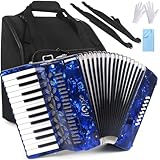 25 Keys Accordion, 16 Bass Student Piano Accordion Acordeón Acordeones Para Adultos for Beginner and Adults, Lightweight Portable with Adjustable Straps, Cleaning Cloth, Gloves, and Carrying Bag(Blue)