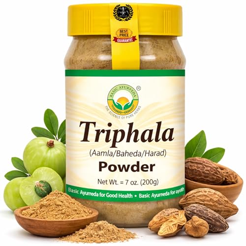 BASIC AYURVEDA Triphala Powder | 7.05 Oz (200g) | Ayurvedic Herbal Blend of Amla Haritaki & Bibhitaki | Supports Digestion & Gut Health | Gluten-Free Non-GMO & Vegan