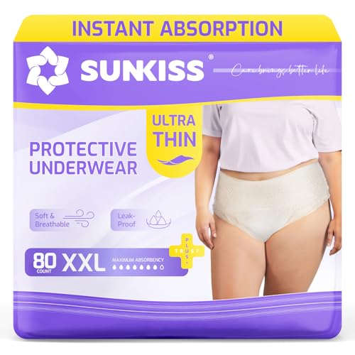 SUNKISS TrustPlus Braguitas Incontinencia Mujer Ultrafinas Talla XXL, 80 Bragas Blanco Desechables, 7 Gotas, Alta Absorción y Comodidad Ligera para Fugas Moderadas o Postparto