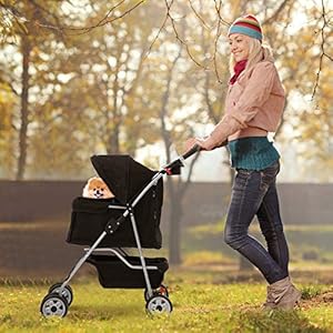  HCY-Dog-StrollerCat-Stroller-Pet-Stroller-4-Wheels-for-Small-Medium-Dogs-Folding-Carrier-with-Cup-Holder-Storage-Basket-for-TravelCity-WalkPark-Trip-Black