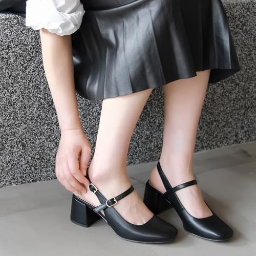 Womens Mary Jane Chunky Low Heels Pumps Square Toe Buckle Strap Wedding Party Dress Shoes2