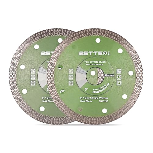 BETTERI 2 Stück Diamantscheibe 125mm x 22 23mm Extra Dünn Diamant Trennscheiben 125mm für Fliesenschneider & Trennschneider zum Schneiden von Fliesen Keramik Marmor