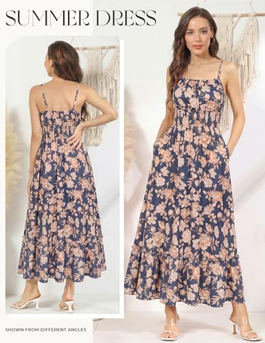 Image of GRACE KARIN Summer Dresses for Women 2026 Vacation,Smocked Floral Maxi Dress,Boho Beach Sundress with Pocket Fashion Clothing
