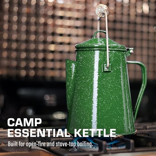 Image of COLETTI Classic Camping Kettle 60 oz - Tea and Camp Kettle, NO Aluminum or Plastic, Ideal for Boiling Water [Green Enamel]
