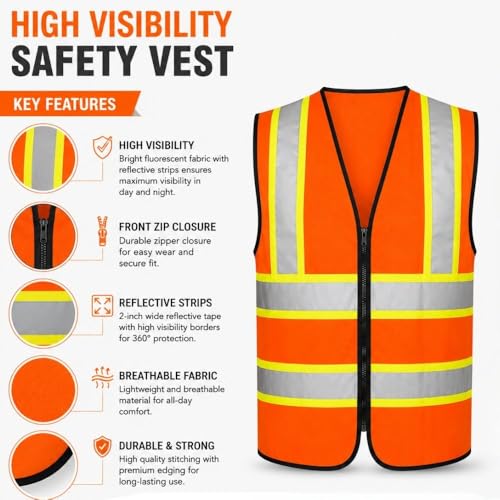 Image of VRITRAZ Unisex High Visibility Reflective Safety Vest | Multi-Pocket Safety Workwear Jacket for Construction Workers, Engineers, Security Guards, Factory & Road Safety Use