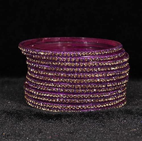Image of NMII Glass with Zircon Gemstone and Beads Studdded Glossy Finished Traditional Bangle Set For Women and Girls