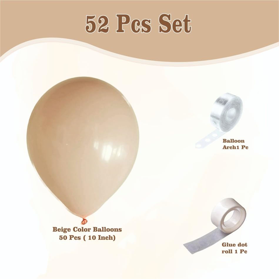 Image of Balloon Decoration Kit - 52 Pcs | Beige Balloons Set Party Supplies Perfect for Kids, Adults for Birthdays, Anniversaries & Events, Vibrant Party Decor Items for Celebrations (Beige)