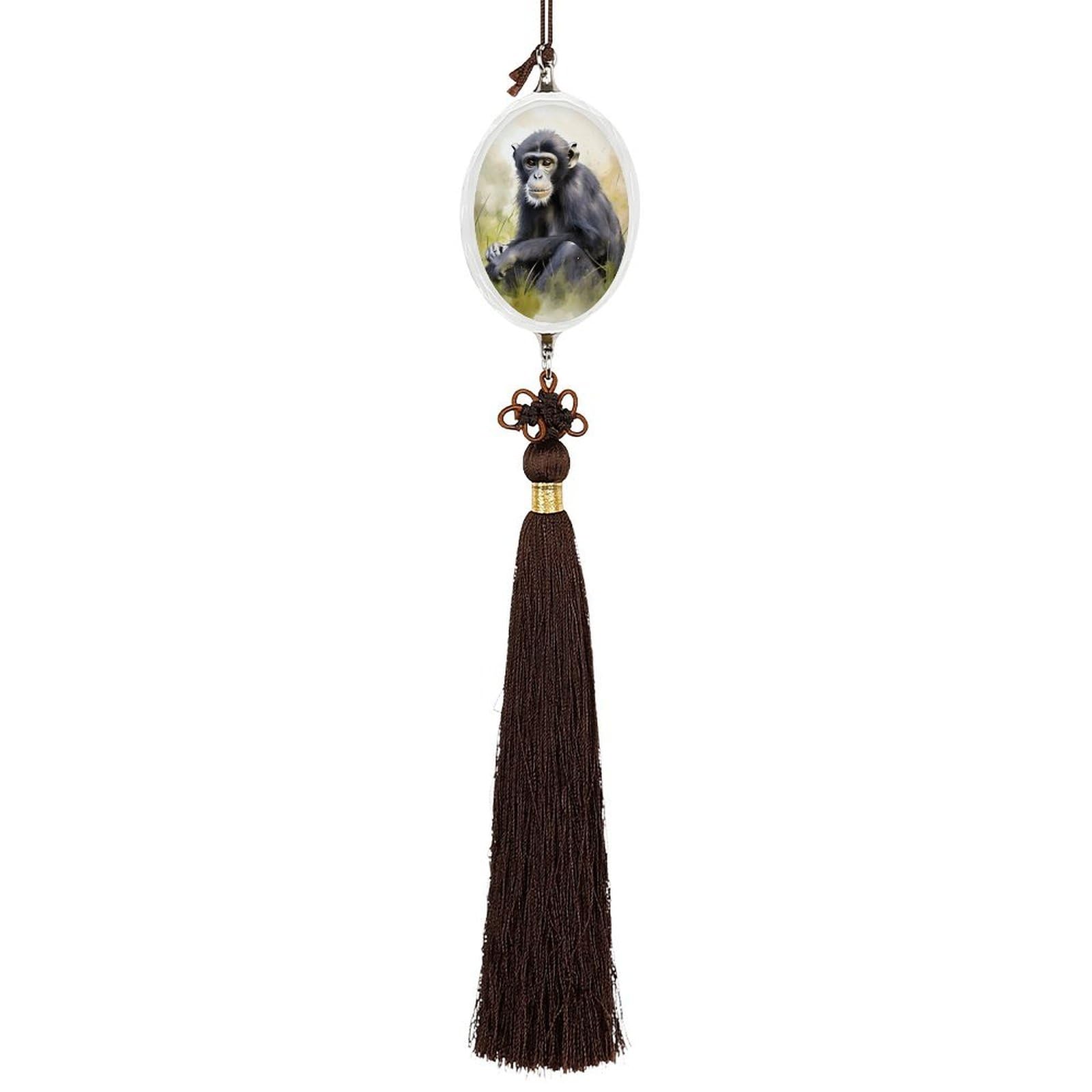 Crystal Auto Pendant Charms Ellipse Crystal Car Rear View Mirror Charms Hand Drawn Chimpanzee Auto Hanging Interior Ornament Pendant Car Interior Accessories for Women Men CarCharms Decor