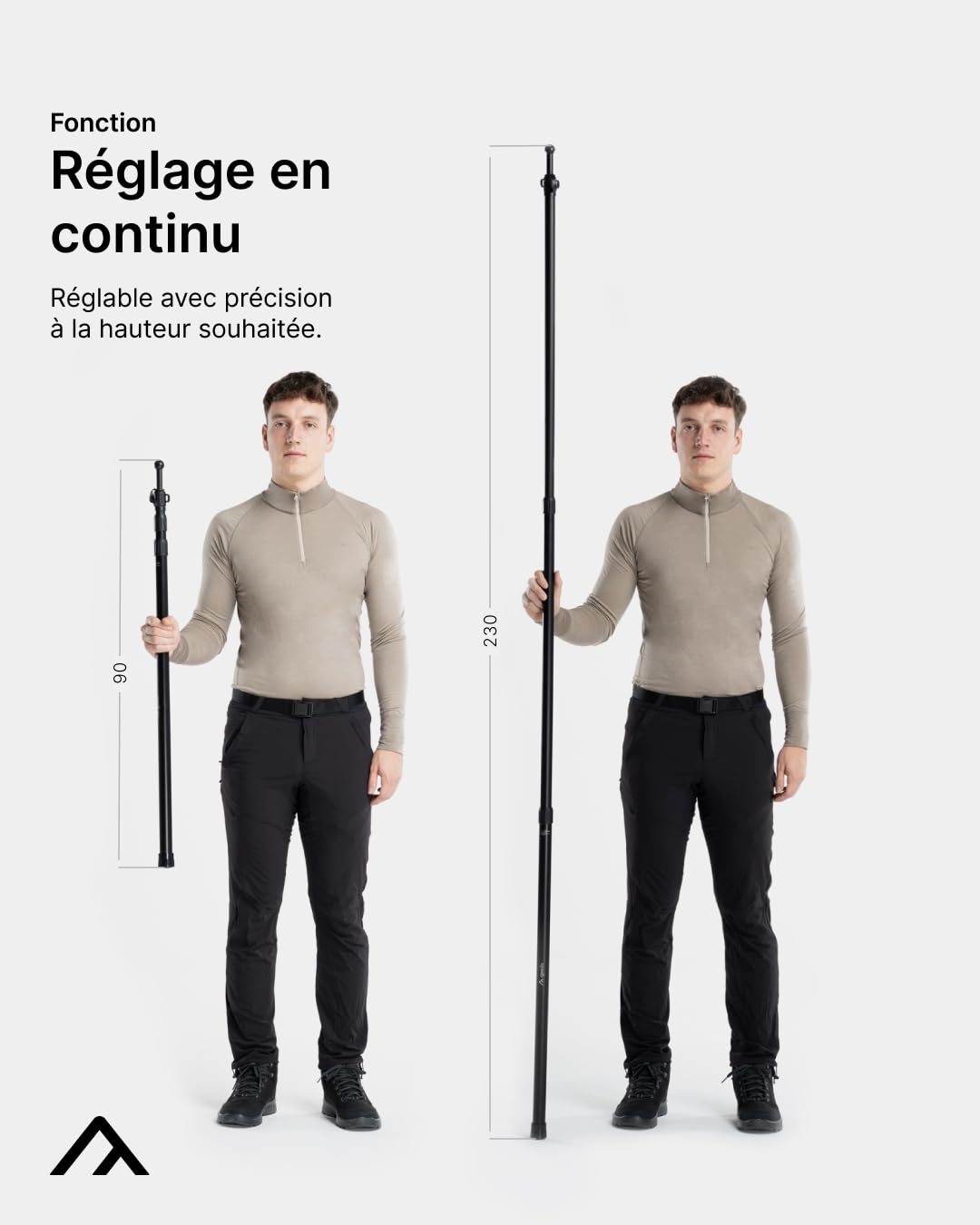 qeedo Scope Set - de 2 mâts télescopiques Aluminium 95–230 cm, ultralégers (550 g) avec Twist-Lock - Poteaux de Tente pour tarp, auvent, Voile d’ombrage, Camping, Plage - Noir/Champagne