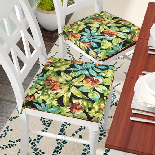 In4 Care Patio Chair Cushion 18 Inchx18 Inchx2.5 Inch For Patio Furniture, 2 Pack, Indoor/Outdoor Waterproof Square Corner Seat Cushion With Ties, Chair Pads For Garden Dining Office Sofa-Tropical Green Leaves thumb #1
