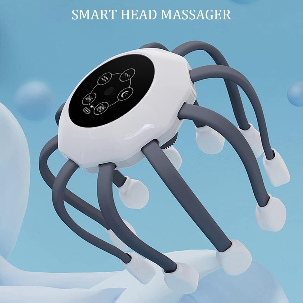 Masajeador Automático De Cuero Cabelludo con Forma De Pulpo, 14 Puntos De Vibración, 5 Modos, Temporizador Inteligente, Masajeador Eléctrico De Cabeza para Relajar El Estrés del, Grey