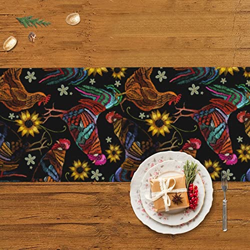 Christmas Table Runner Chicken-Rooster-Sunflowers Modern Table Decor Long Table Cover #TOP3
