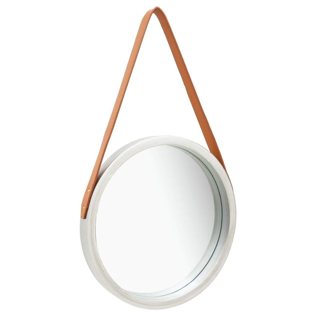 Vidaxl Wall Mirror With Strap 40 Cm Silver Hanging Mirror Bathroom Mirror