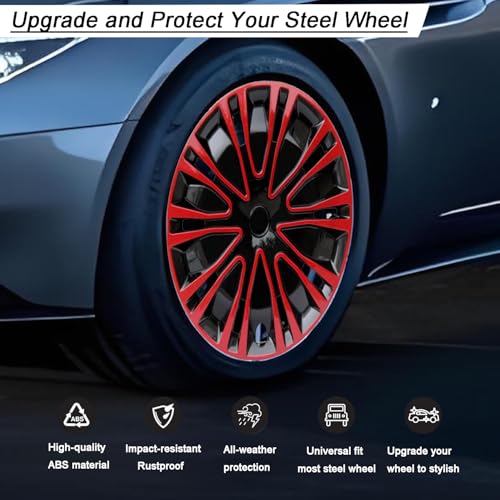 Image of Hubcap Wheel Cover Replacement R16 Hub Caps Universal-Fit Steel Wheel Rim Cover ABS Material Exterior Accessories for Car Truck SUV -Set of 4(16-inch,Red-Black)