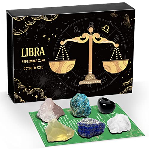 Image of Libra Crystals Gift Set, Libra Zodiac Signs Healing Crystals Birthstones with Horoscope Box Set Libra Astrology Crystals Healing Stones Gifts