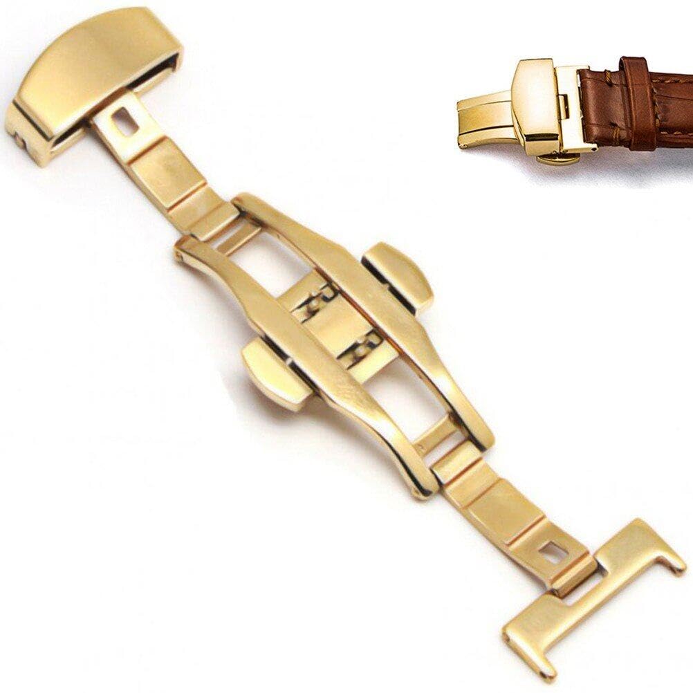 Lpitoy Gold Stainless Steel Deployment Clasp, Deployant Watch Buckle Replacement For Leather Watch Bands Straps