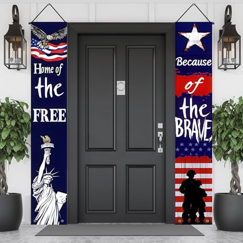 Image of BlissYard 2Pcs 4th of July Decorations Banner American Patriotic Door Banners Hanging Porch Signs Independence Day Banner for Veterans Day Memorial Day Patriotic Decor for Indoor Outdoor Supplies