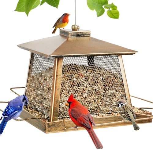Large Bird Feeder for Outdoor, Gazebo Style Wild Bird Feeders, Metal Mesh Cardinal Birds Feeder for Garden Patio Birds Watching Decor, 4 lb Capacity