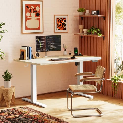 Image of Huuger Electric Standing Desk with Power Outlets and USB-C Port, 47 X 24 Inch Height Adjustable Desk, Sit Stand Desk for Home Office, Computer & Gaming Desk with 4 Presets, Stable Steel Frame, Marple